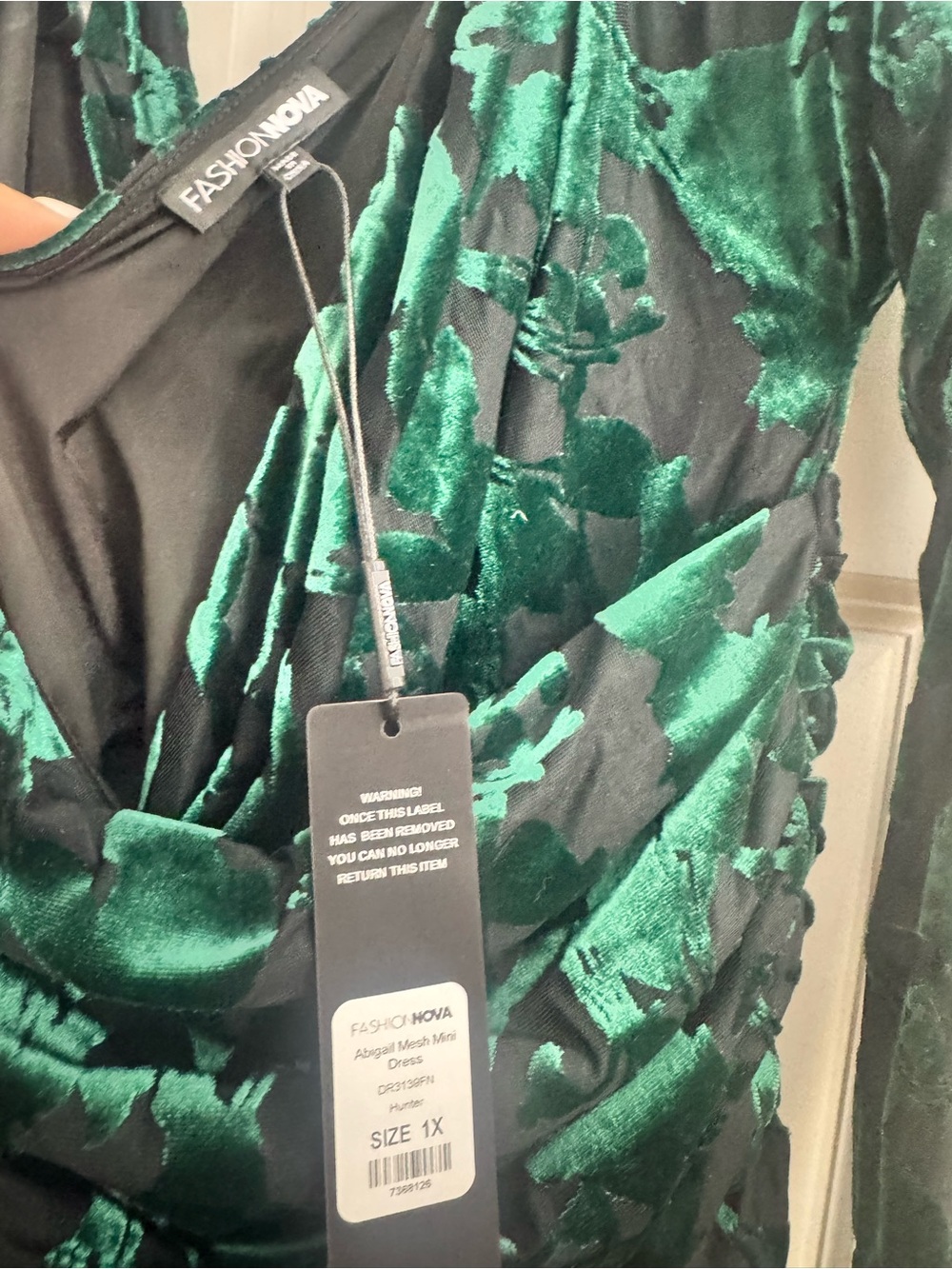 Fashion Nova Emerald Green Velvet Drape Long Sleeve Dress - Picture 2 of 2